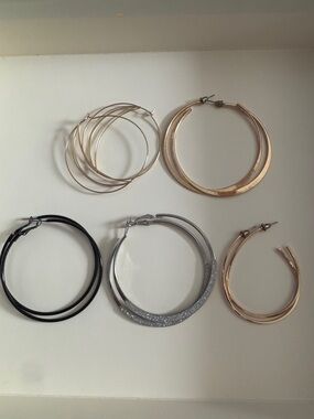 🏀👂💎⭐️Mixed Metal Hoop Earring Set -  Gold, Silver & Black